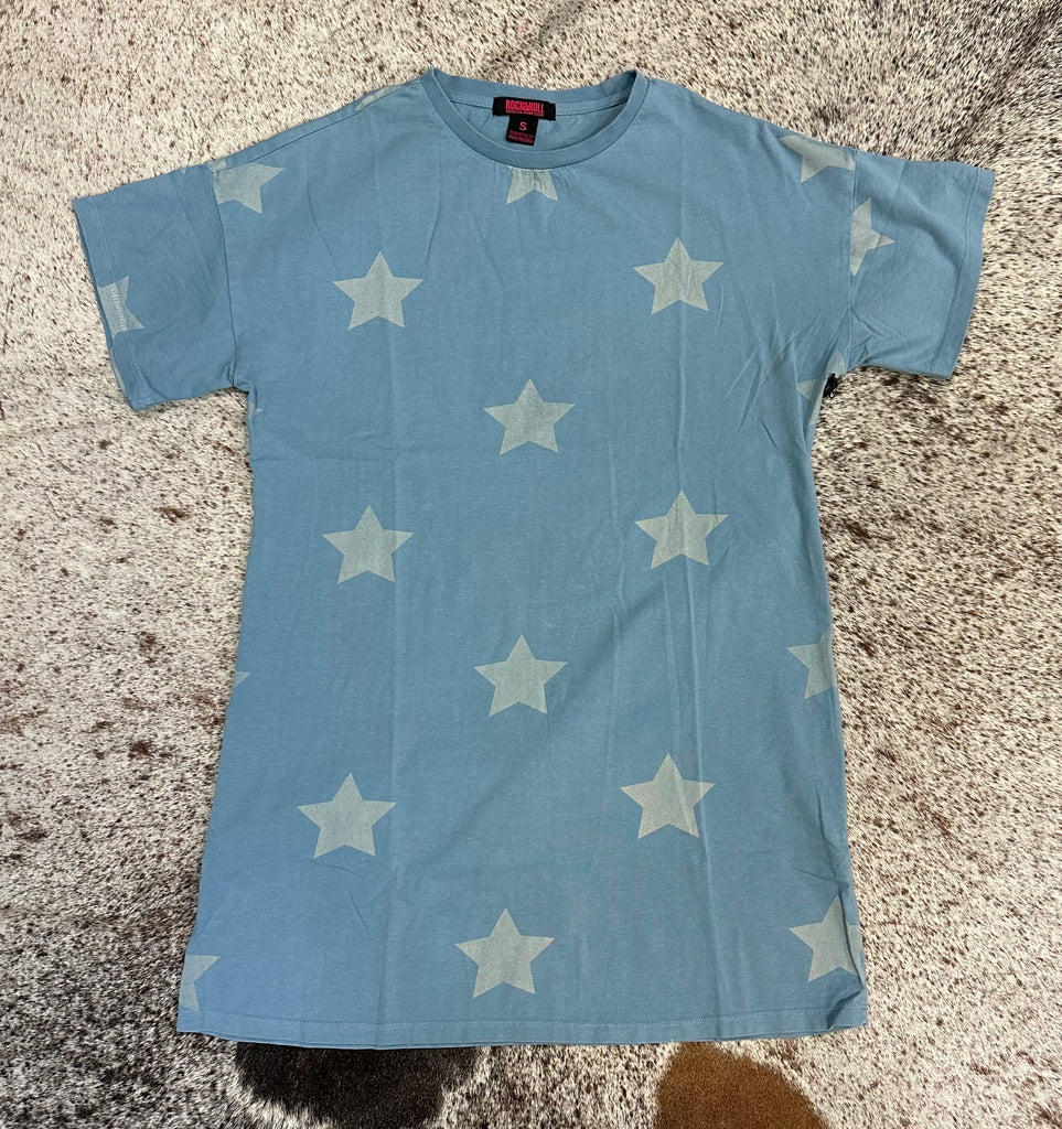 ROCK & ROLL WOMENS STAR PRINT T SHIRT DRESS