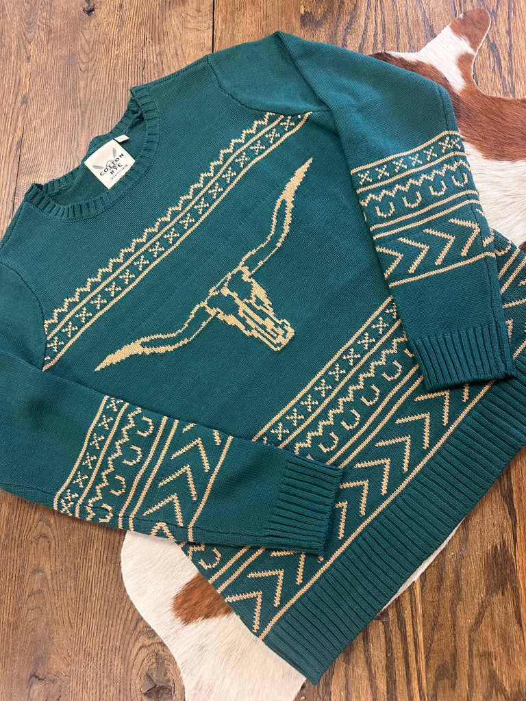 COTTON & RYE LONGHORN SWEATER (GREEN)