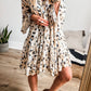 Leopard Print Buttoned Front 3/4 Sleeve Tiered Ruffled Hem Dress: Khaki / 100%Polyester / S