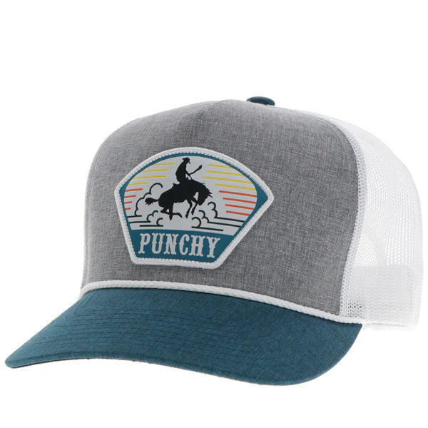 HOOEY "PUNCHY" HAT GREY/WHITE W/ORANGE/TEAL & WHITE PATCH