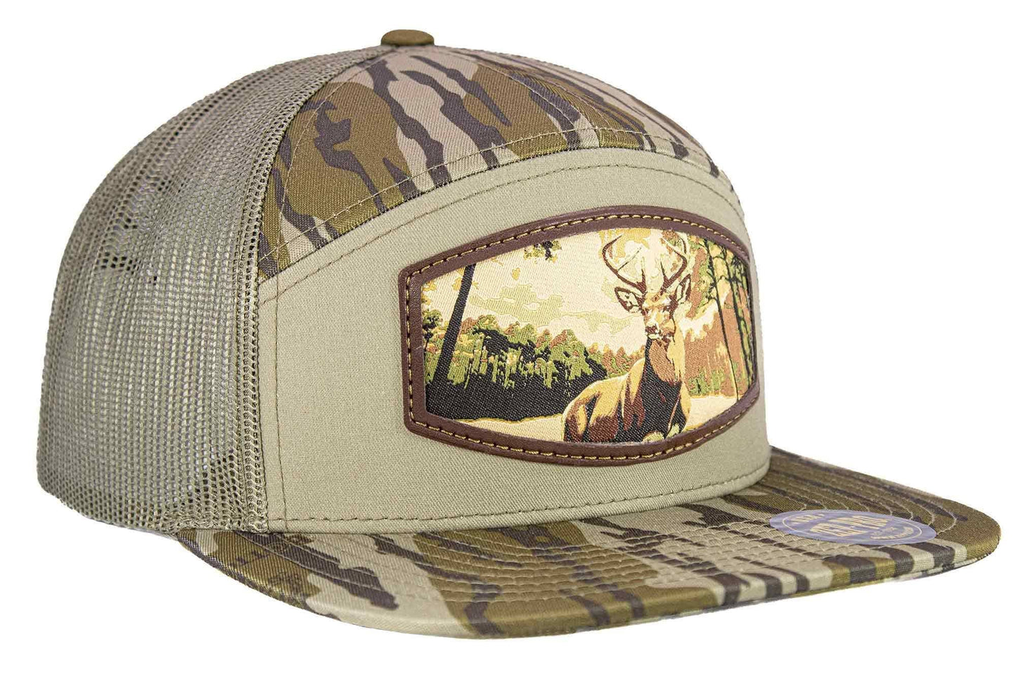 Buck Woven Patch Old School Camo Hat.: OS Harvest Camo
