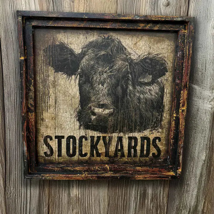 Rustic Stockyards Sign- 24" Square Canvas Artwork