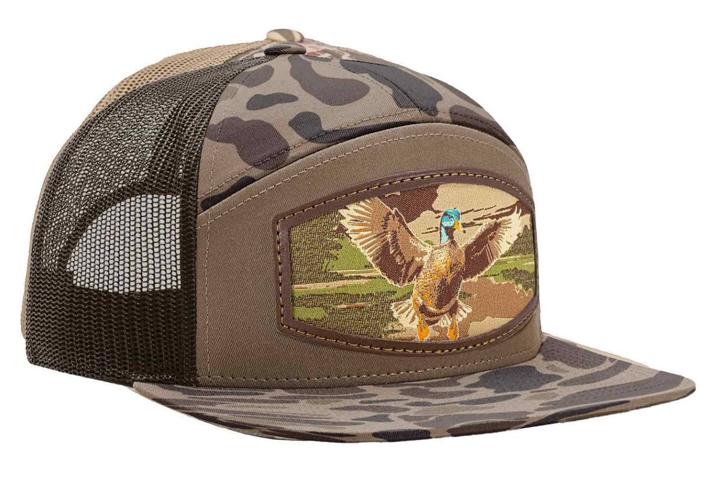 Mallard Woven Patch Old School Camo Hat.: OS Brown Camo