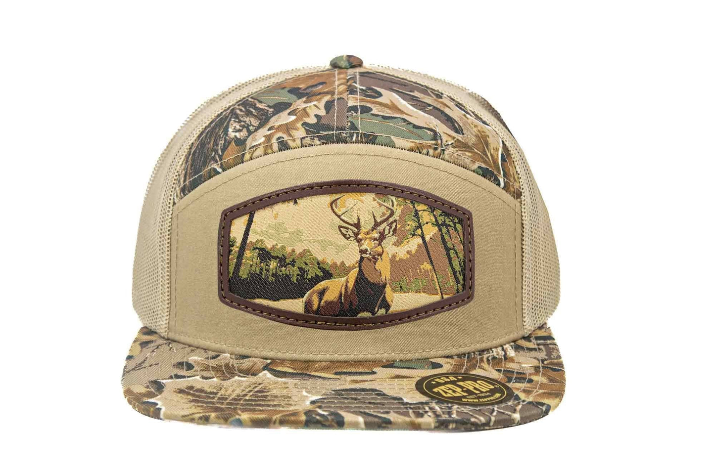 Buck Woven Patch Old School Camo Hat.: OS Harvest Camo
