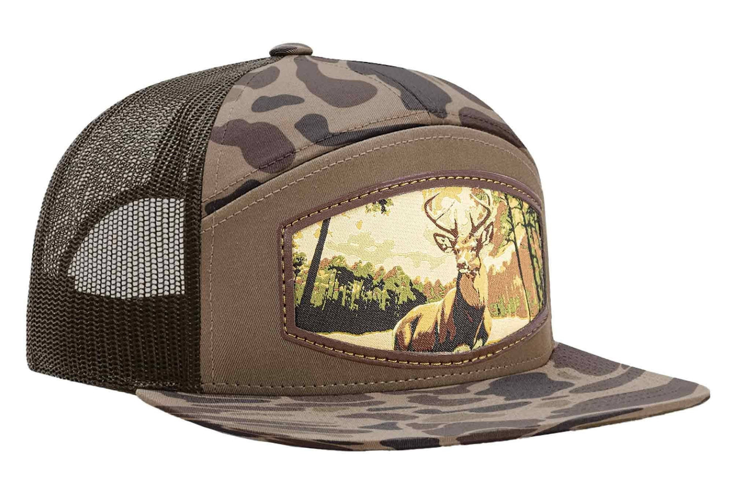 Buck Woven Patch Old School Camo Hat.: OS Harvest Camo
