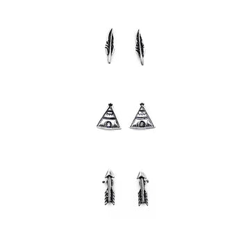 SILVER Set of Three Tribal Earrings