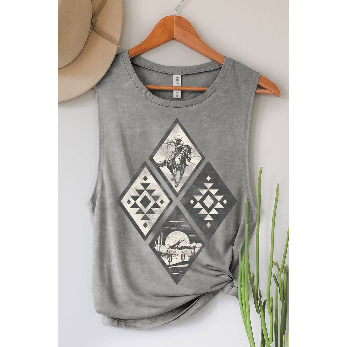 COWBOY AZTEC RODEO GRAPHIC TANK TOP: MINERAL SCARLETTE RED