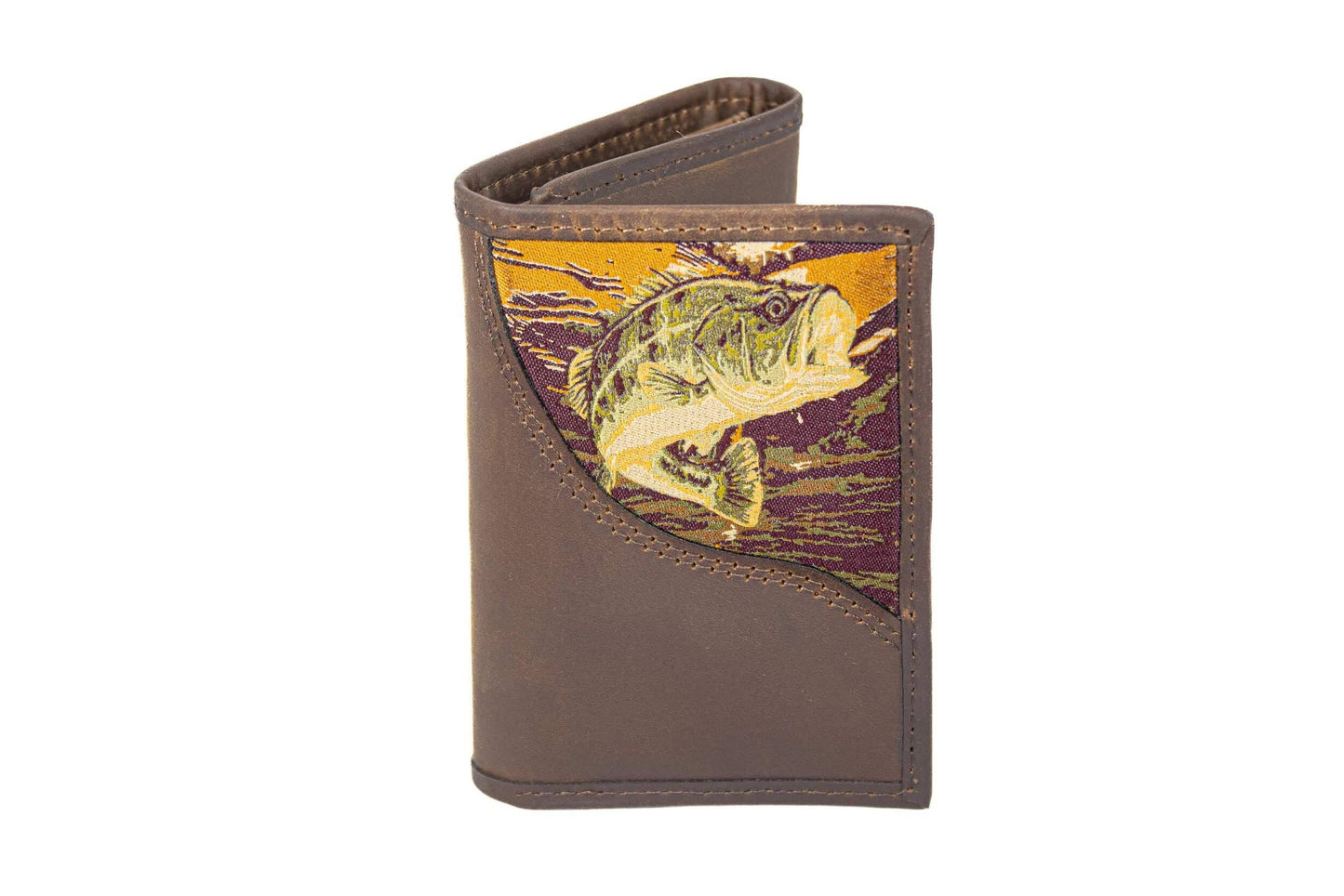 Bass Men's Trifold Woven Patch Leather Wallet.