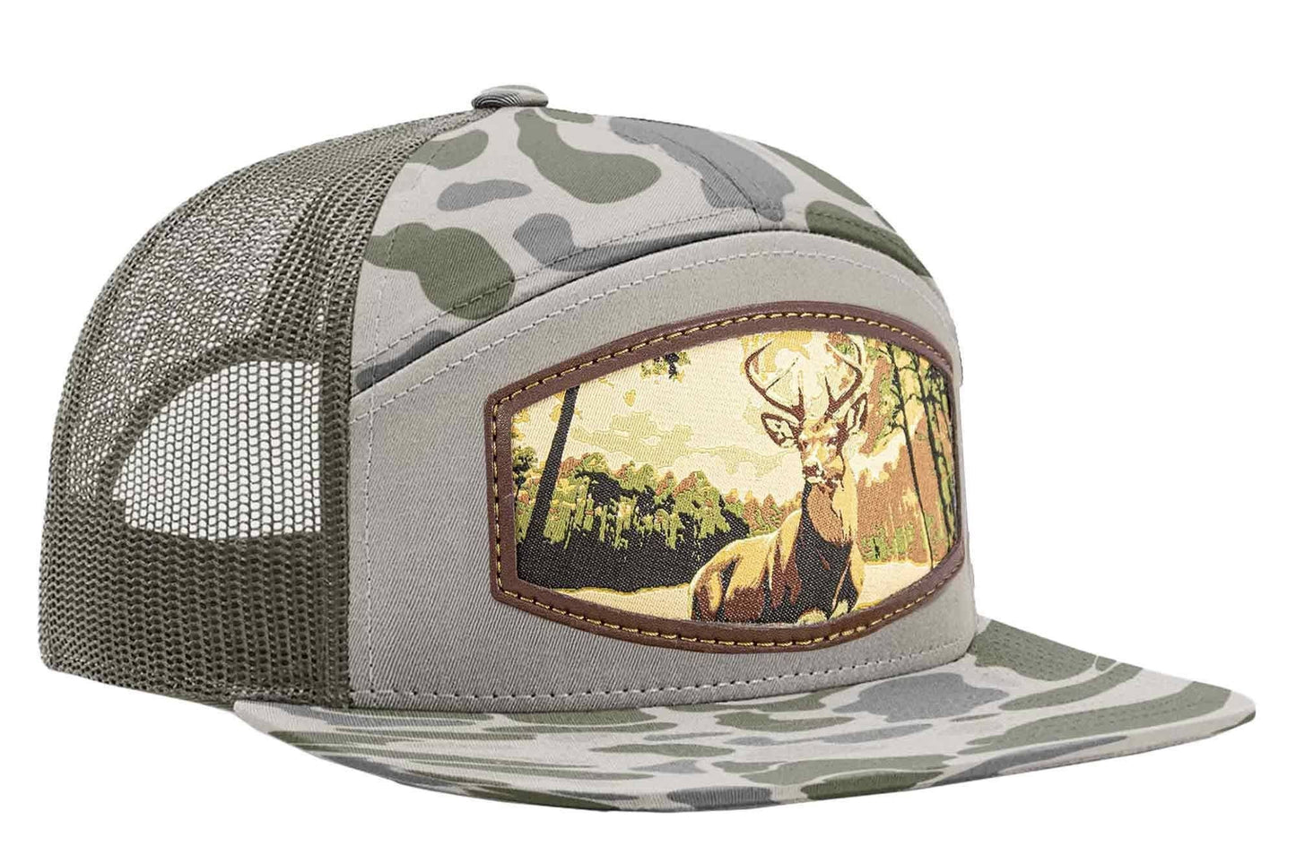 Buck Woven Patch Old School Camo Hat.: OS Harvest Camo