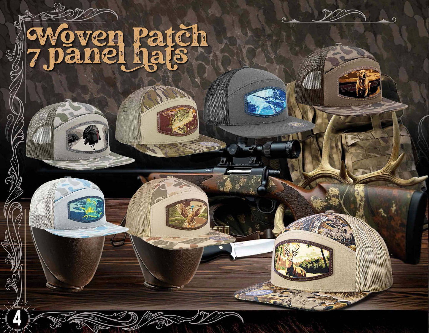 Turkey Woven Patch Old School Camo Hat.: OS Green Camo