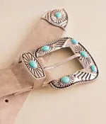 TBB CREAM BELT STUDDED TURQUOISE BUCKLE O/S