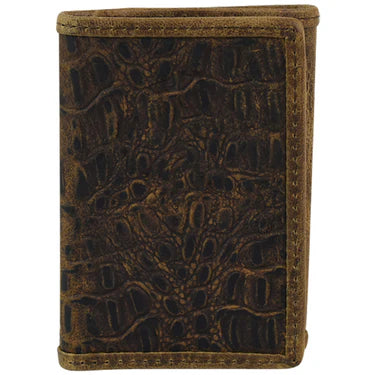 Tony Lama Trifold Wallet, Dark Brown Hornback Embossed-
