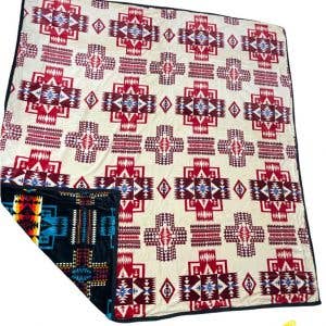 King Size Plush Blanket Aztec Design Cream