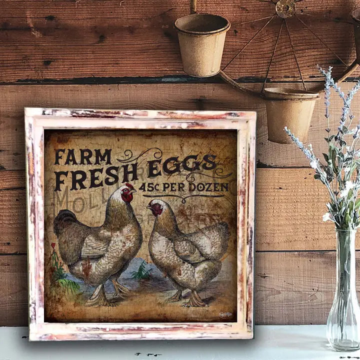 Farm Fresh Eggs - Square Framed Artwork 24X24