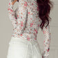 Floral Long Sleeve High Neck Sheath Mesh Blouse