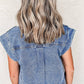 Ashleigh Blue Acid Wash Elastic Hem Button Up Denim Vest: Ashleigh Blue / 75%Cotton+25%Polyester / M
