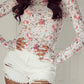 Floral Long Sleeve High Neck Sheath Mesh Blouse