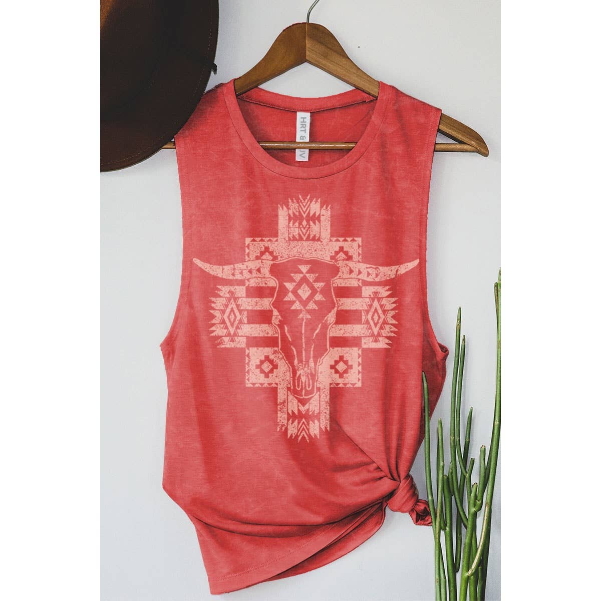 AZTEC COW SKULL MINERAL GRAPHIC TANK TOP: Mineral Chocolate