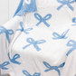 Blue and Cream Bow Luxury Blanket