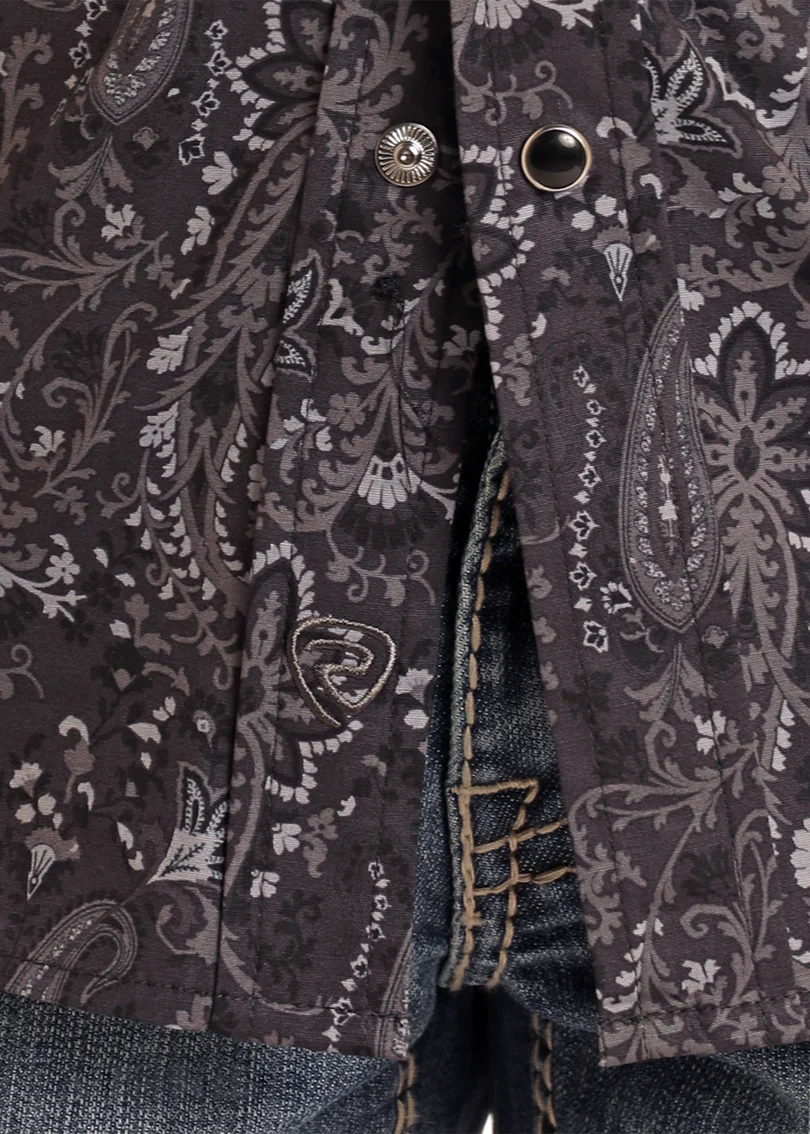 ROCK & ROLL Boys' Black Paisley Print Long Sleeve Snap Shirt