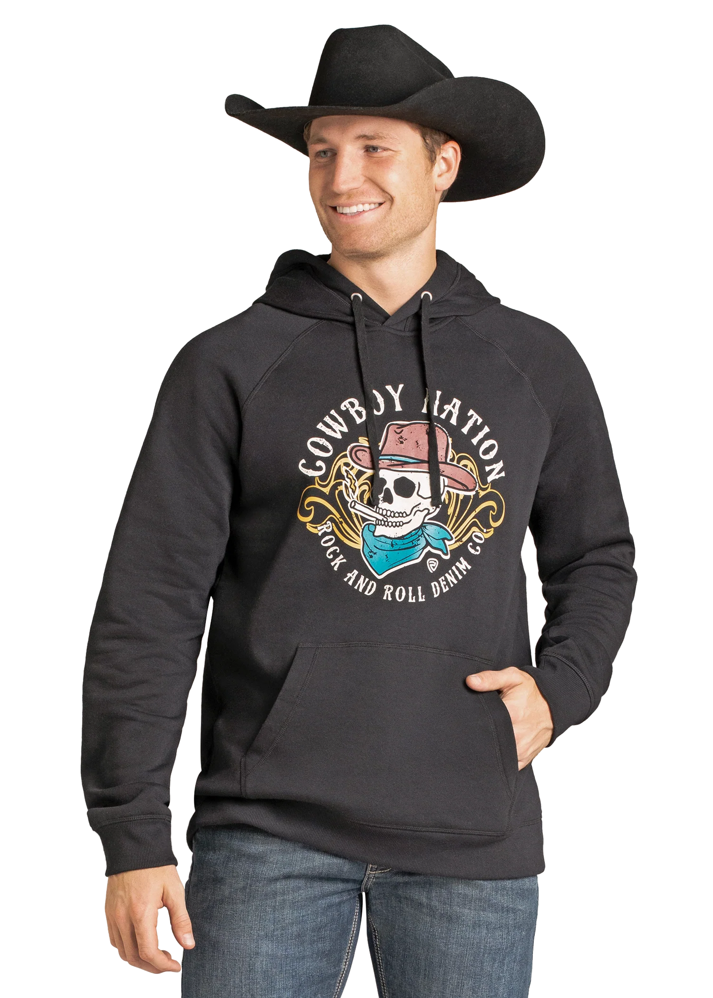 ROCK & ROLL COWBOY NATION SKULL GRAPHIC HOODIE