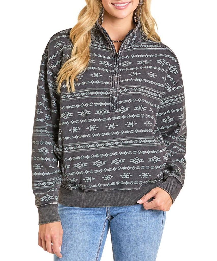 ROCK& ROLL BLACK AZTEC PRINT 1/4 ZIP PULLOVER