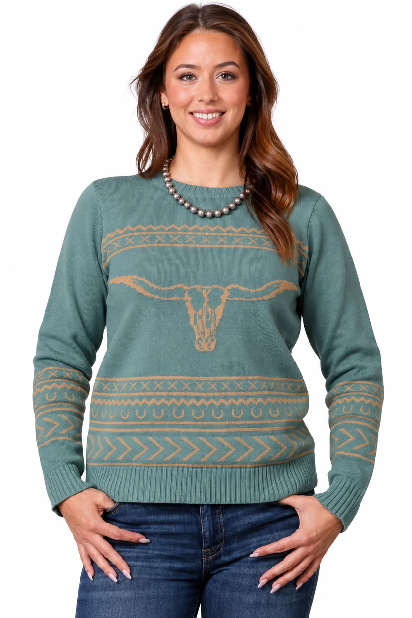 COTTON & RYE OUTFITTERS The Butte Steer Sweater-AQUA/CAMEL