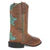DAN POST GIRLS BROWN BOOTS WITH TEAL LEOPARD STAR INLAY