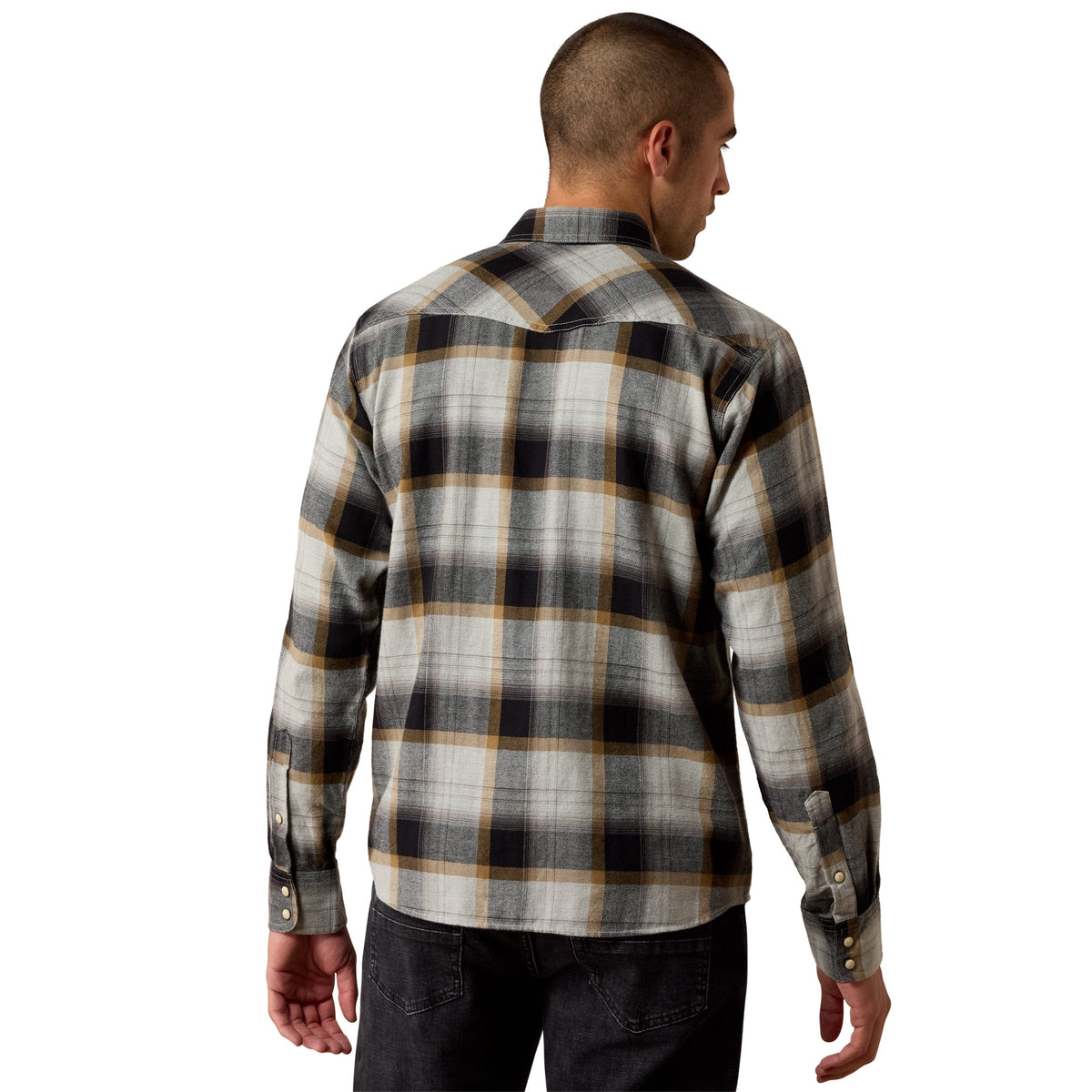 Ariat Men's Retro Heinz Grey Heather Plaid Fitted Snap Shirt