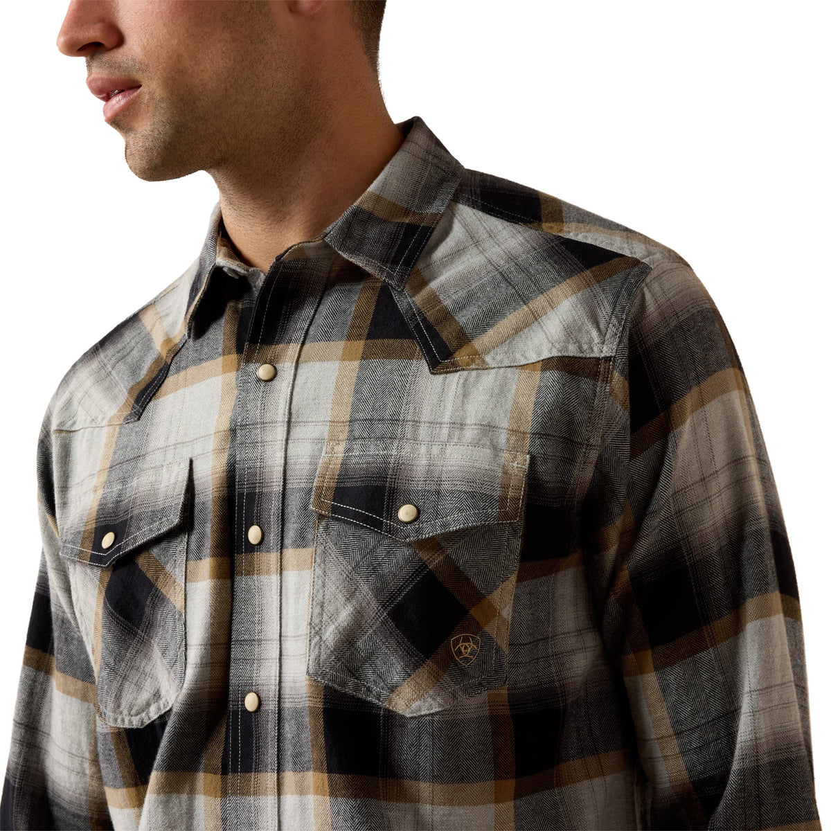 Ariat Men's Retro Heinz Grey Heather Plaid Fitted Snap Shirt