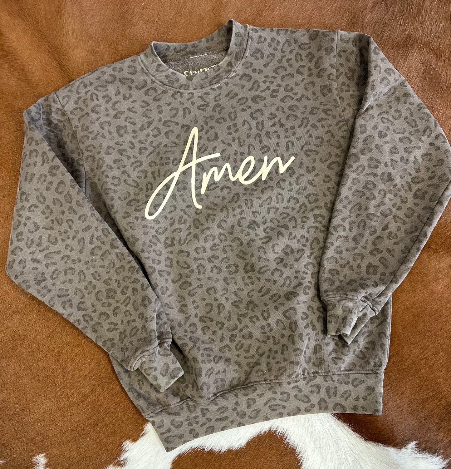 LEOPARD AMEN CREWNECK SWEATSHIRT