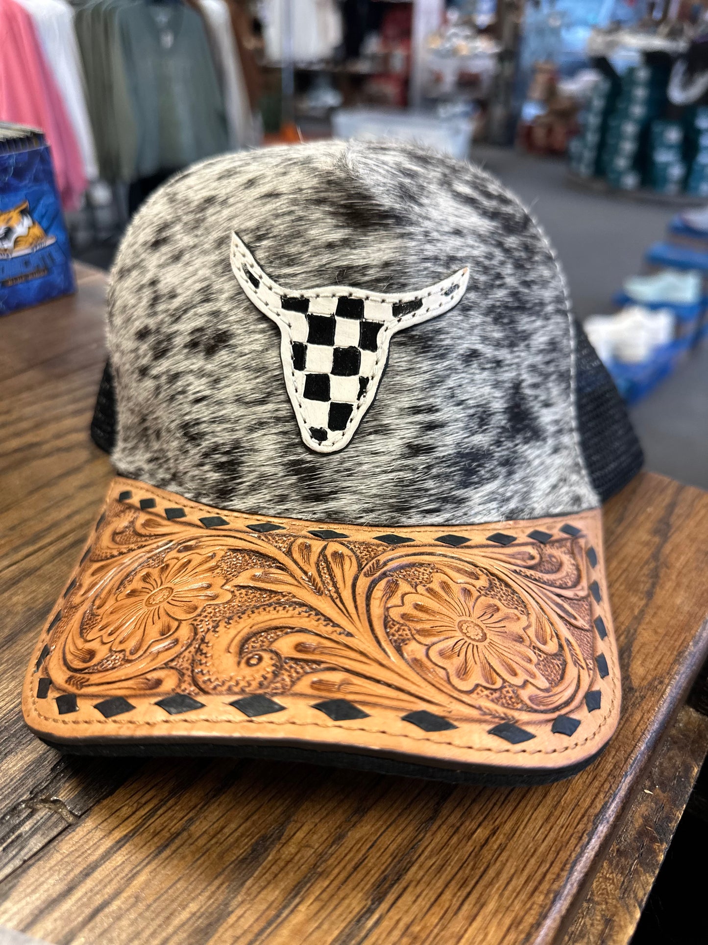 TIPSY HAIR ON HIDE TOOLED LEATHER SNAPBACK