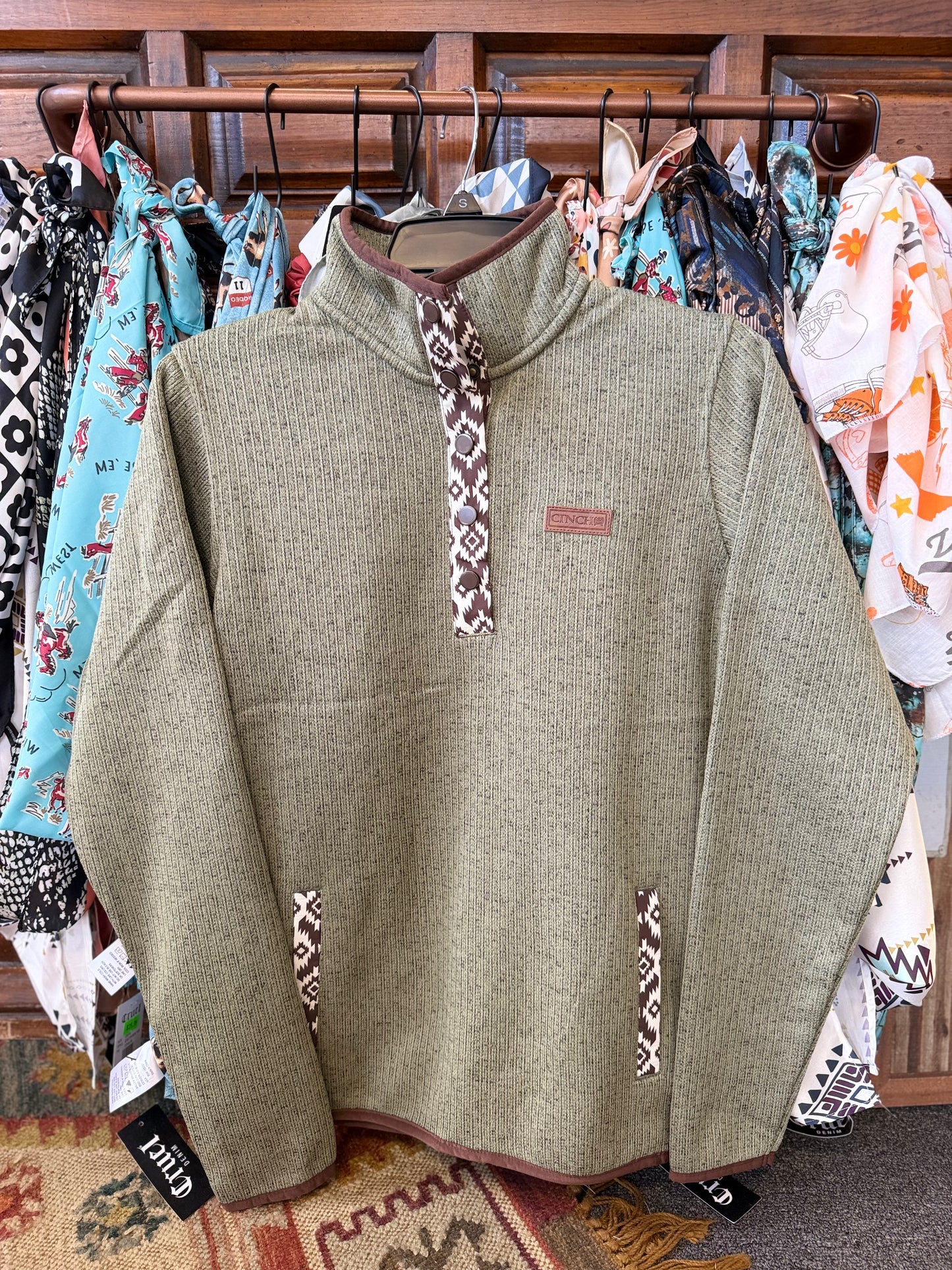 Cinch Women's Olive Southwest Trim Pullover-MAK9909005