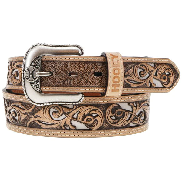HOOEY"TOP NOTCH" HAND TOOLED  BELT NATURAL / IVORY