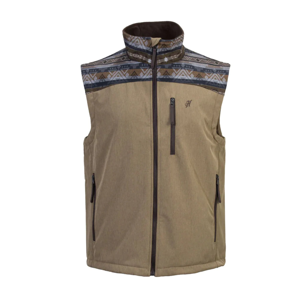 HOOEY YOUTH BOY'S SOFTSHELL VEST TAN/BROWN AZTEC YOKE