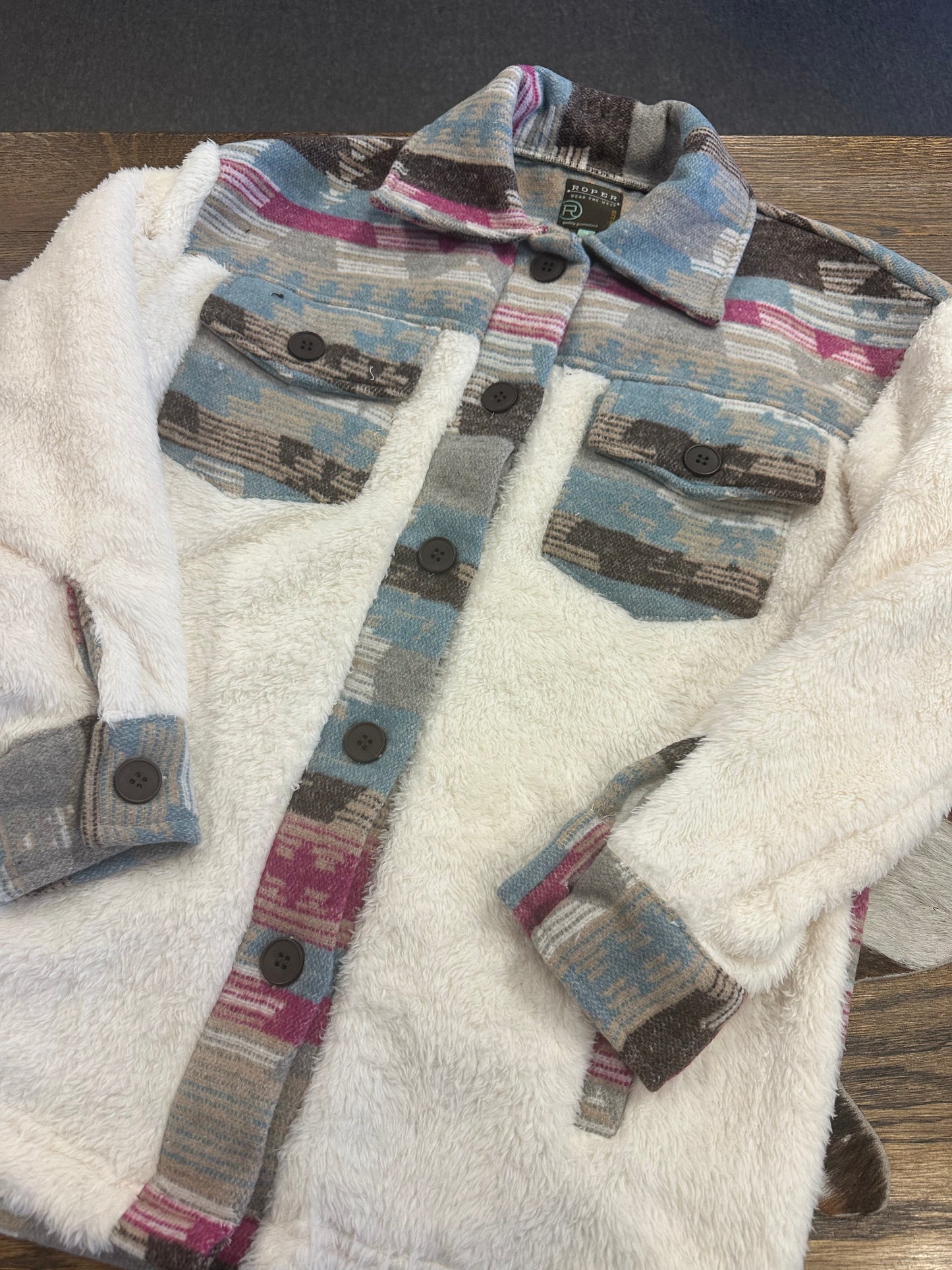 ROPER WOMENS SHERPA SHACKET-BLACK/CREAM