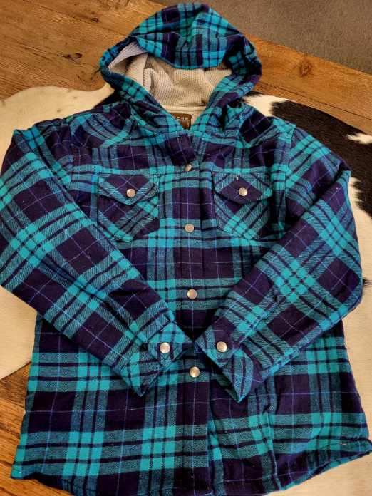 Roper Youth Teal/Navy Plaid Thermal Lined Flannel Shirt Jacket