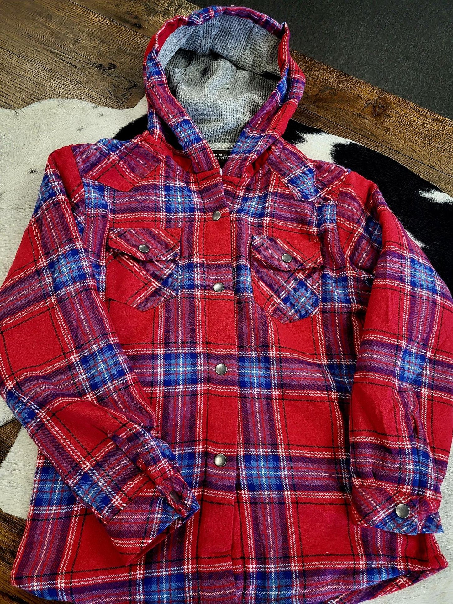 ROPER WOMENS THERMAL LINED FLANNEL SHIRT JACKET (RED/BLUE)