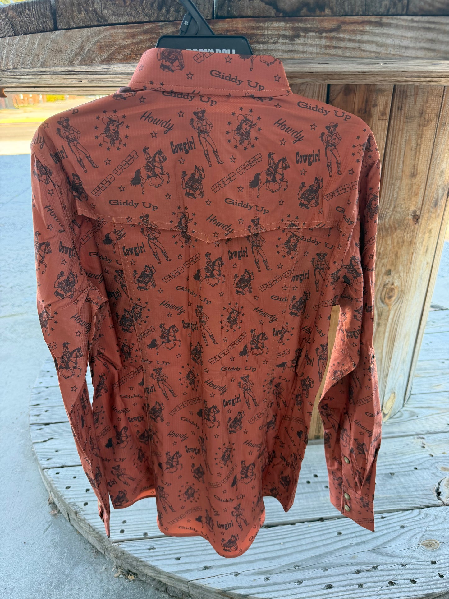 PANHANDLE Denim Women's Cowgirl Print TEK Western Shirt - Rust