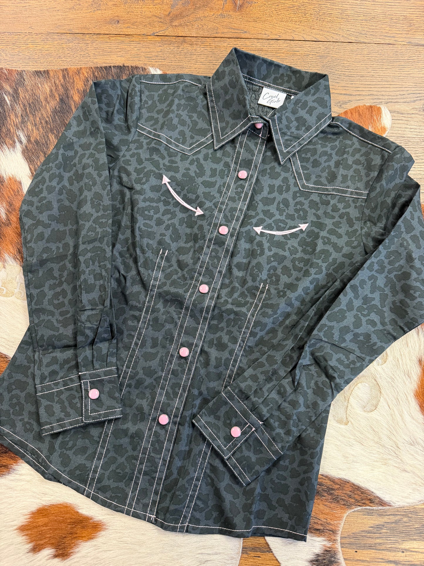 CRUEL GIRL YOUTH LEOPARD L/S PINK SNAP L/S-CTW3370034