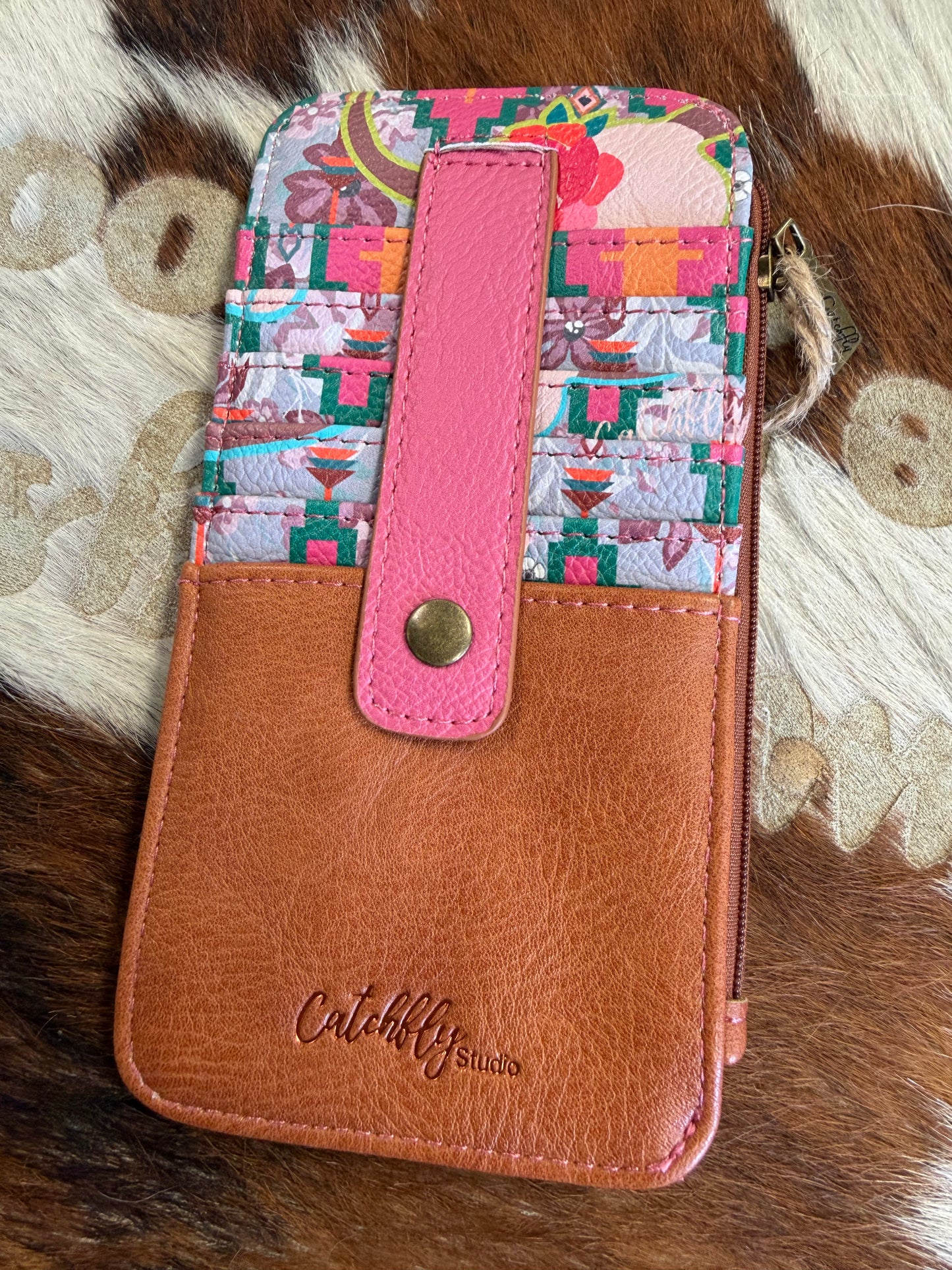 Catchfly Card Organizer Custom Tie Dye Effect Print-PINK SKULL
