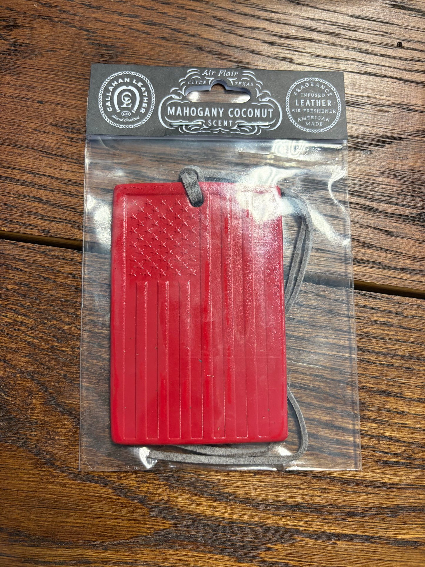 CAR FRESHIE red rectangle American flag / mahogany coconut
