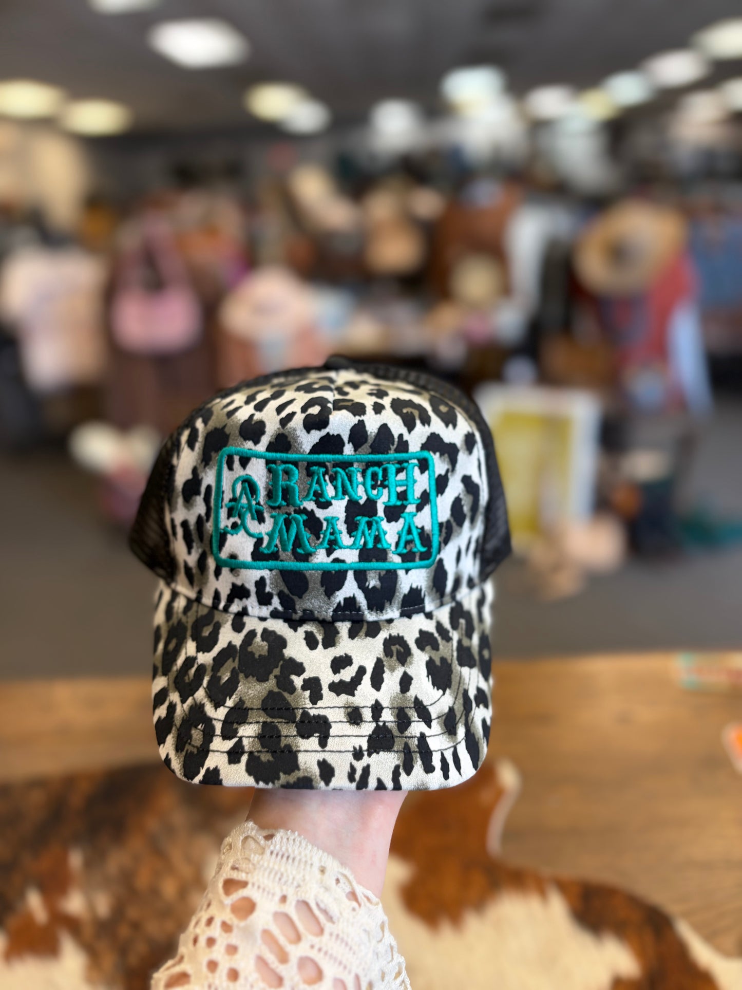 FROST RANCHWEAR LEOPARD PRINT "RANCH MAMA" CAP - leopard & turquoise