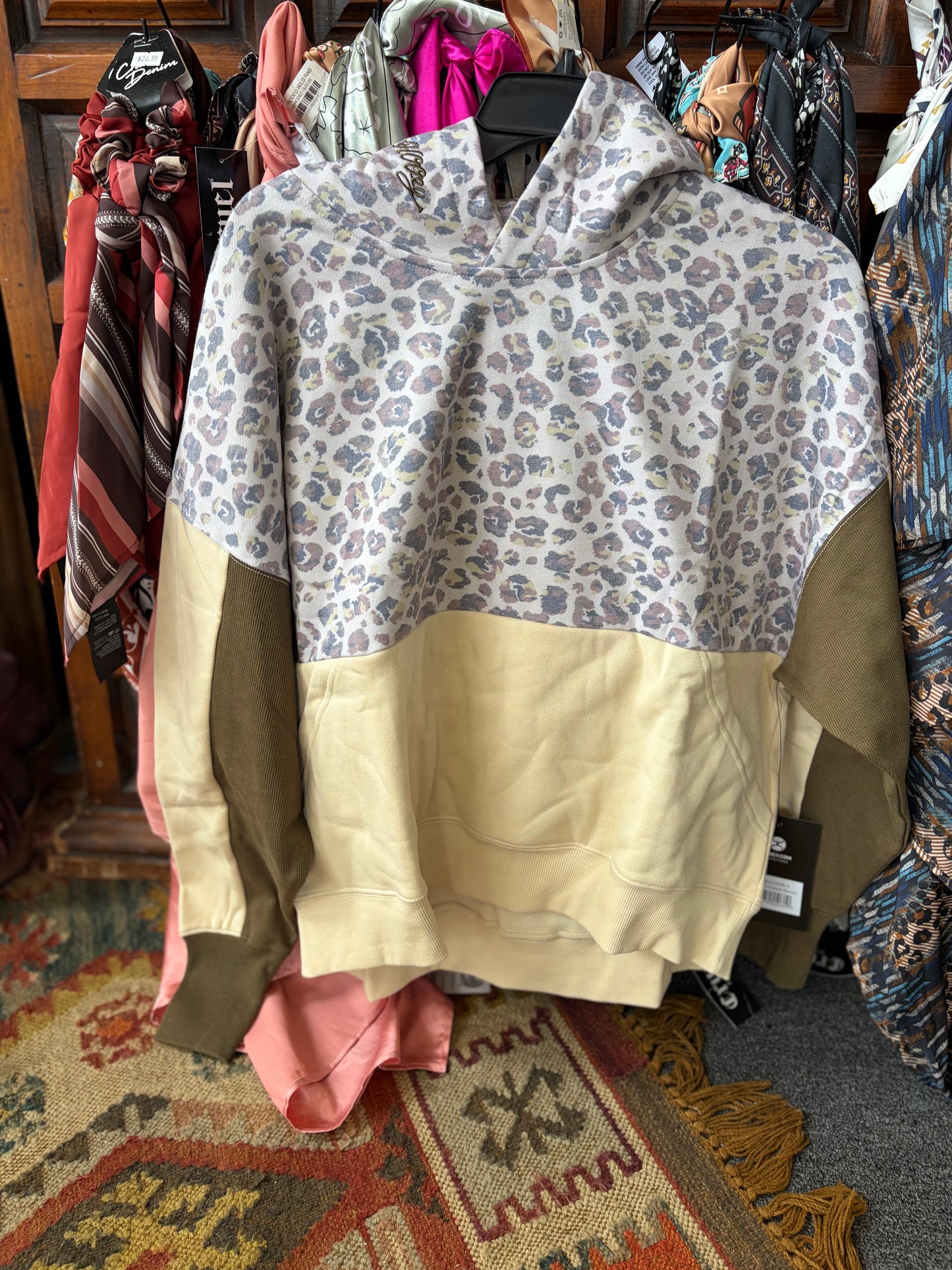 HOOEY WOMENS CREAM LEOPARD HOODY