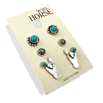 Set of Three Pack of Horse Head Stud Earrings