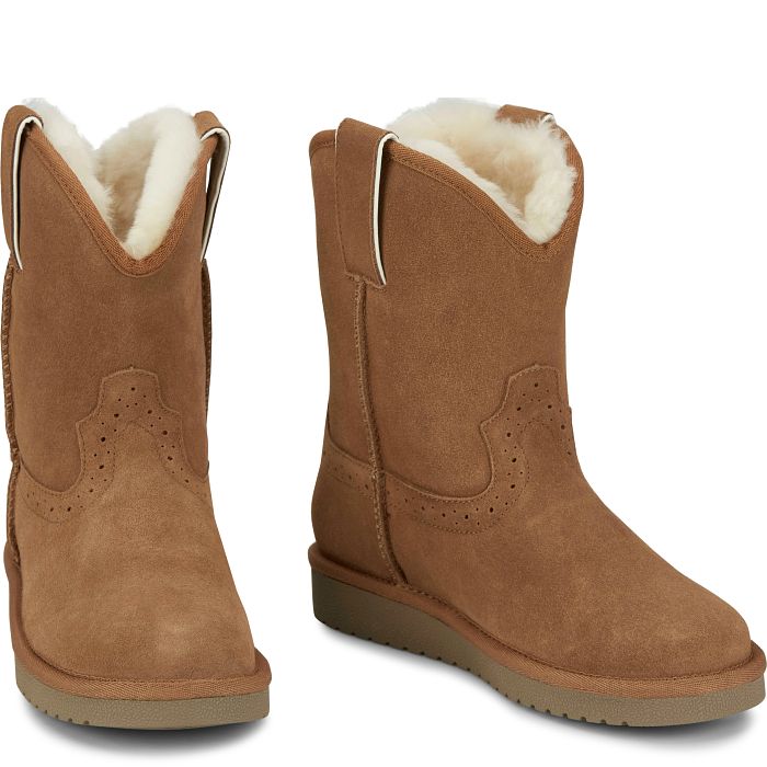 JUSTIN WOMENS HEIDI 8" SUEDE SHEARLING CHESTNUT SUEDE