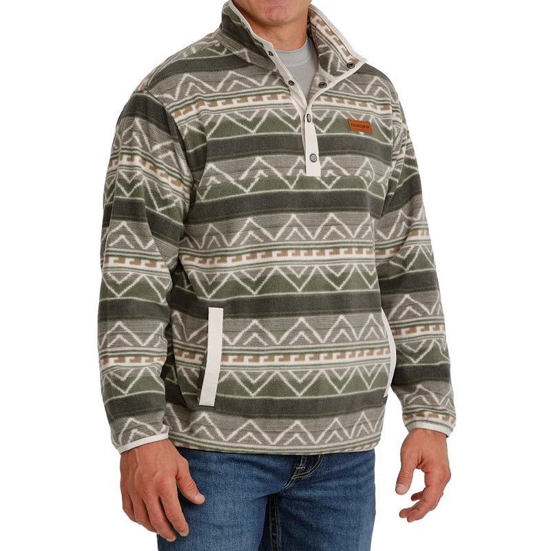 The Cinch Men's Olive Printed Fleece Pullover (MWK1514029)