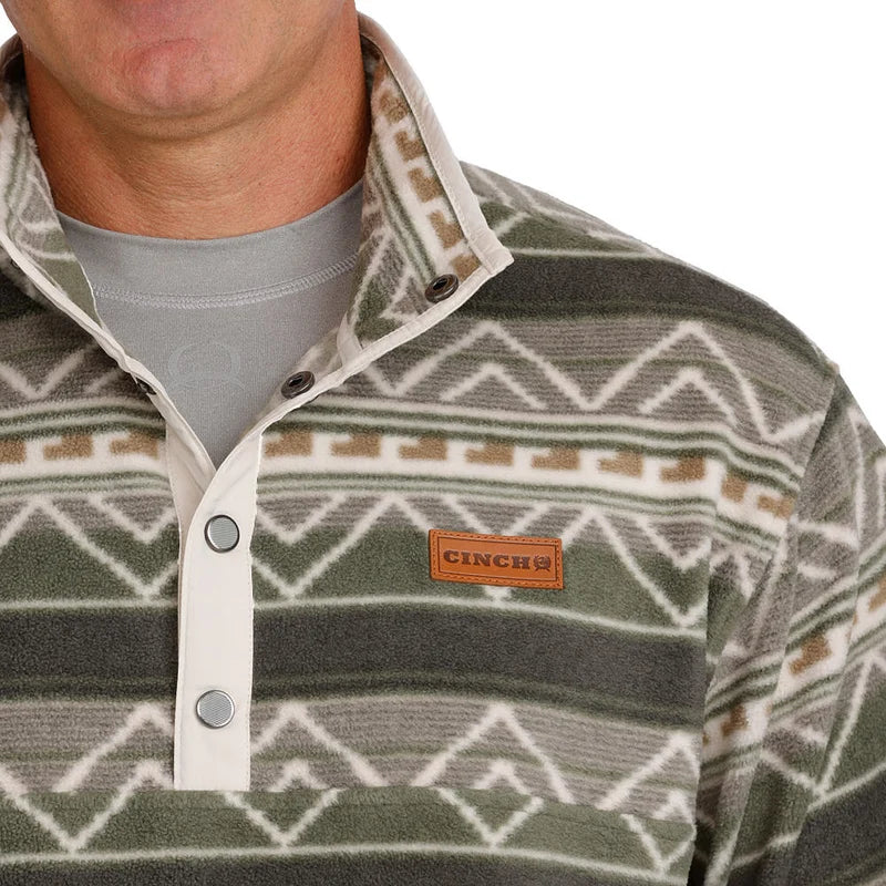 The Cinch Men's Olive Printed Fleece Pullover (MWK1514029)