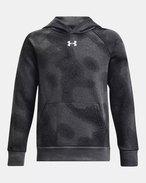 Under Armour Boys Rival Fleece Printed Hoodie Black/White