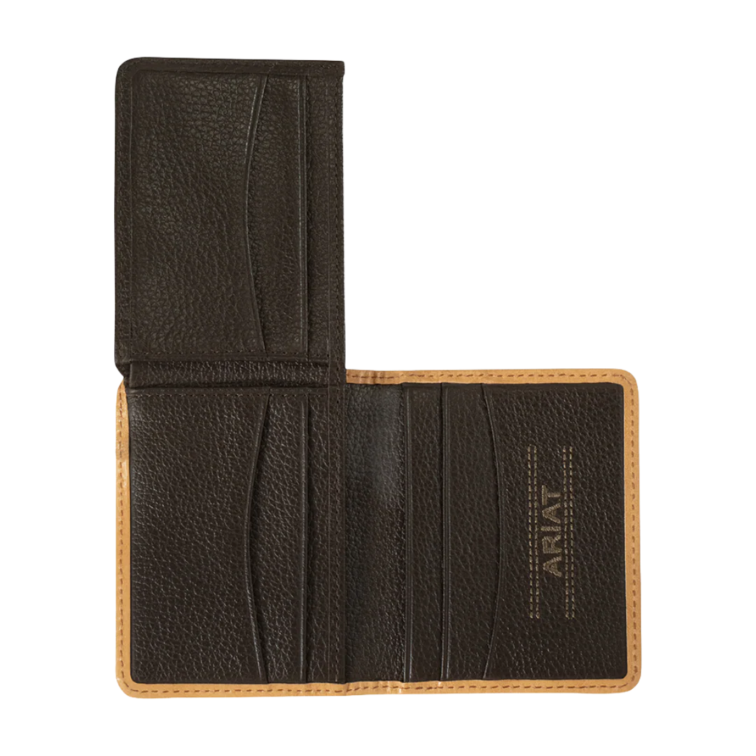Ariat Mens Calf Hair Basket Weave Trifold Wallet Natural A3561748